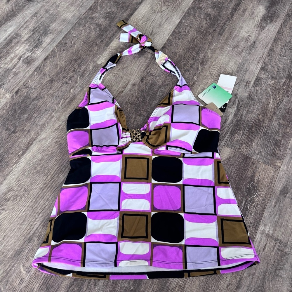 NWT! Anne Cole Stylish Geometric Halter Top - Pink, Black, Brown